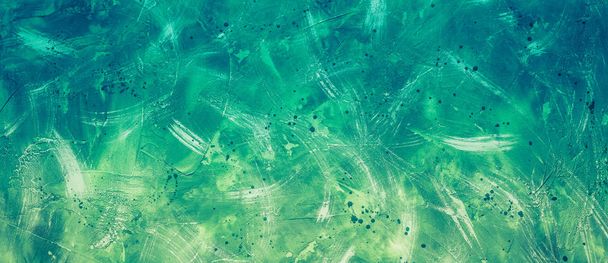 fondo verde, textura de yeso, pinceladas y salpicaduras, pancarta larga
 - Foto, Imagen