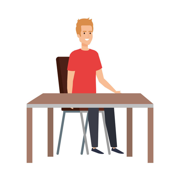 giovane e casual uomo seduto in sedia con tavolo
 - Vettoriali, immagini