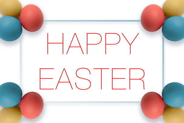 Pääsiäismalli värikkäillä pääsiäismunilla ja tekstillä
 - Valokuva, kuva