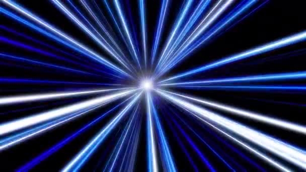 Entering blue space warp. Abstract background with fast flying light streaks. Speed line & stripes flying into glowing tunnel.   - Footage, Video