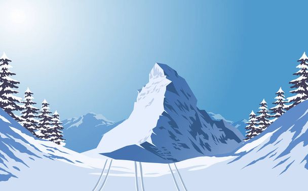 Ίχνη σκι χιονιού στο βουνό χιονιού - Διάνυσμα, εικόνα