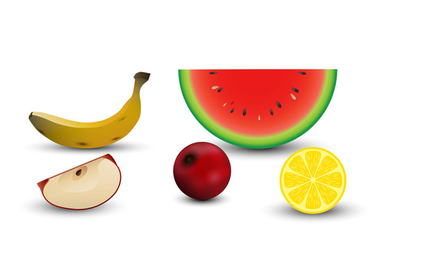 Смешанные фрукты на белом фоне
 - Вектор,изображение