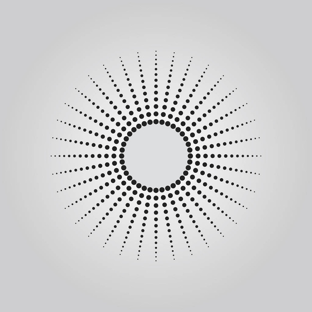 Ефект абстрактних чорних точок напівтонної техніки у формі елемента дизайну кола сонячного променя на сірому градієнтному фоні
 - Вектор, зображення