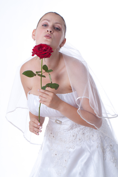 Bride in white with red rose - Photo, Image