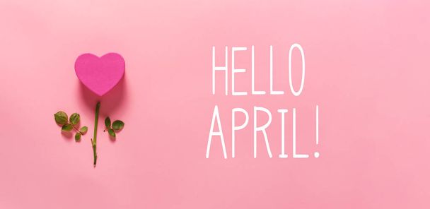Hello April message with heart flower - Foto, Imagem