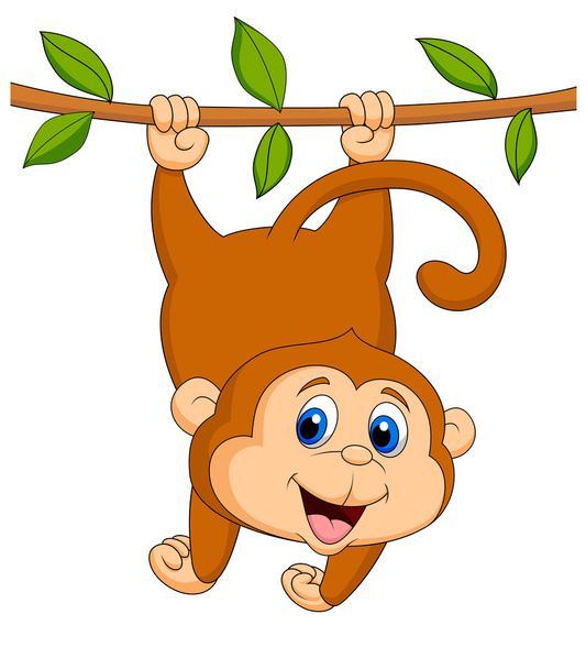 Bonito macaco desenho animado pendurado
 - Vetor, Imagem