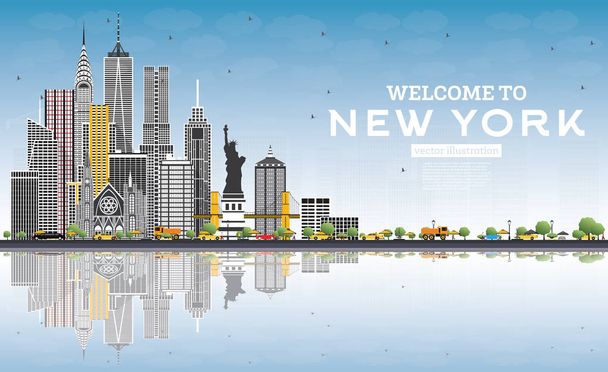 Welcome to New York USA Skyline with Gray Buildings, Blue Sky an - Vektor, kép