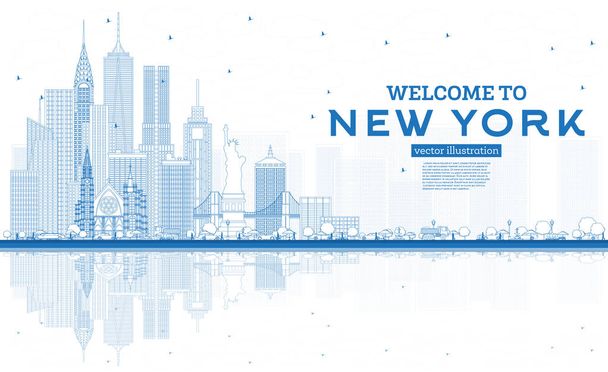 Outline Welcome to New York USA Skyline with Blue Buildings and  - Vektor, obrázek