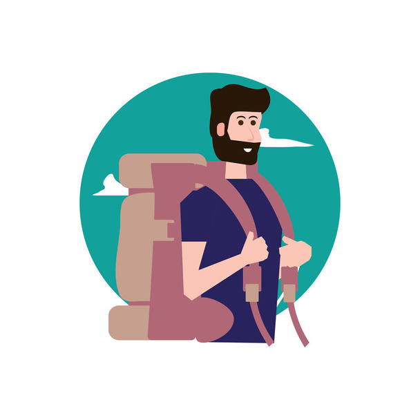 traveler man with travel bag and sky - Vector, Image