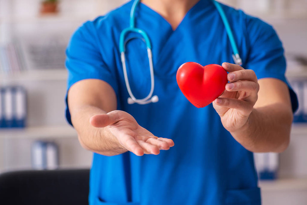 Homme médecin cardiologue tenant modèle cardiaque
 - Photo, image