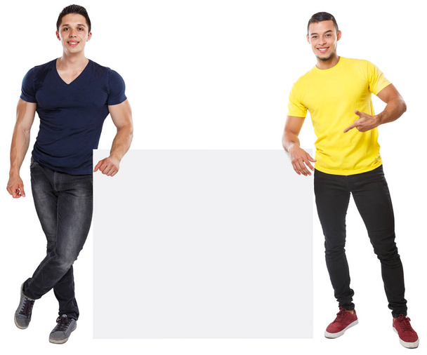 Young men showing pointing copyspace marketing ad advert empty b - Photo, image