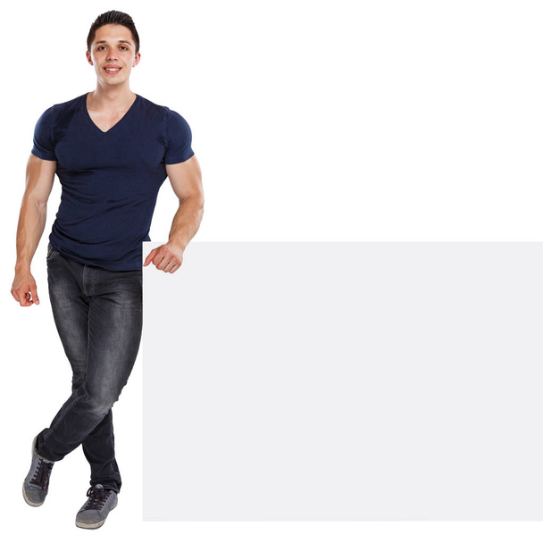 Muscular young man copyspace marketing ad advert empty blank sig - Foto, Imagem