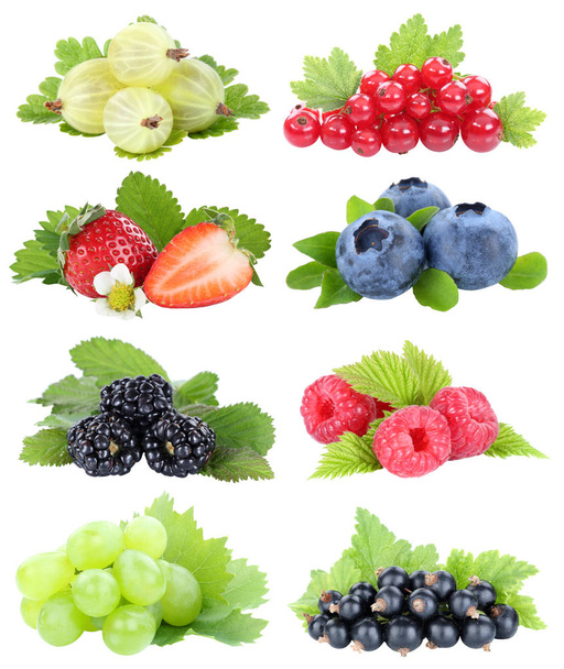 Berries collection strawberries blueberries grapes berry fruits  - Fotoğraf, Görsel