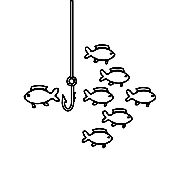 shoal fish with hook - Vector, Image
