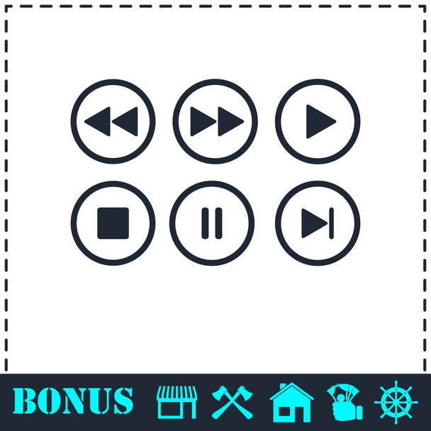 Video Reproductor de audio botones icono plano
 - Vector, Imagen