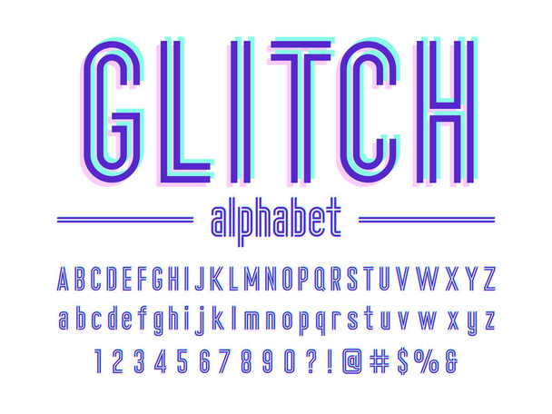 Línea Glitch diseño de alfabeto condensado
 - Vector, Imagen