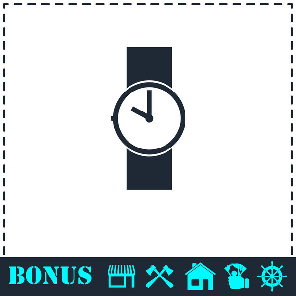 Reloj de pulsera icono plano
 - Vector, imagen