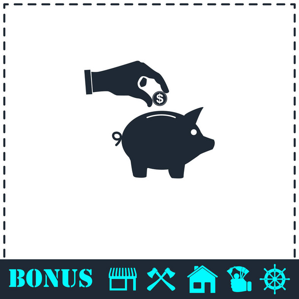 Geld sparen mit Sparschwein-Ikone - Vektor, Bild