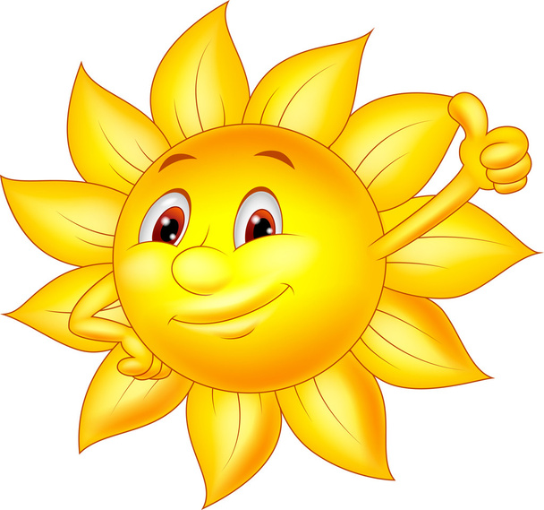 Personaje de dibujos animados Sun con pulgar hacia arriba
 - Vector, imagen