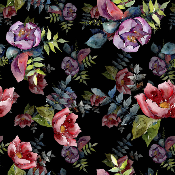 Bouquet composition floral botanical flowers. Watercolor background illustration set. Seamless background pattern. - Fotoğraf, Görsel