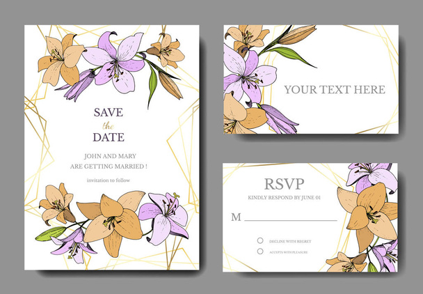 Vector Lily floral botanical flower. Engraved ink art. Wedding background card floral decorative border. - Vector, Image