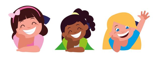 heureux petites filles interracial personnages
 - Vecteur, image