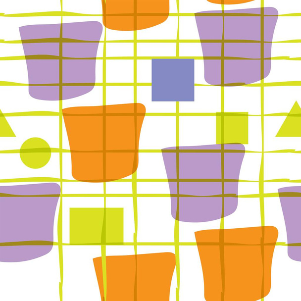 nahtloses Muster. gelbe, orangefarbene und violette Textur mit Formen und Streifen. abstrakter Vektorhintergrund für Webseite, Banner, Stoff, Wohnkultur, Verpackung. - Vektor, Bild