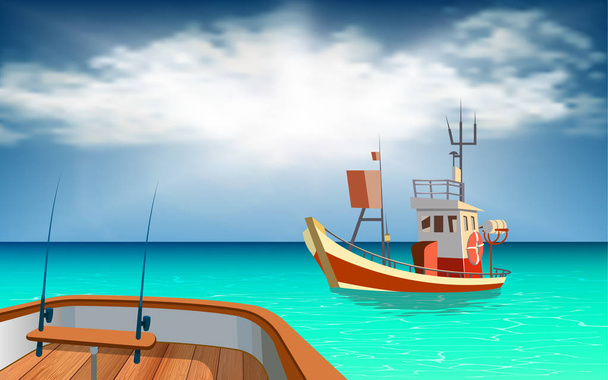 Fishing boats in the sea - Vector, Image