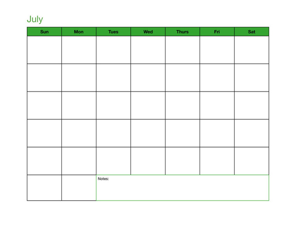 July Blank Calendar Page - Photo, Image