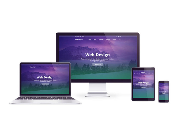 Display per computer isolato, laptop, tablet e smartphone. Web design company responsive web page concept on display
. - Foto, immagini