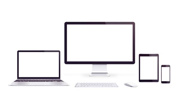 Dispositivos responsivos isolados com monitores em branco para promoção de aplicativos ou páginas web
. - Foto, Imagem