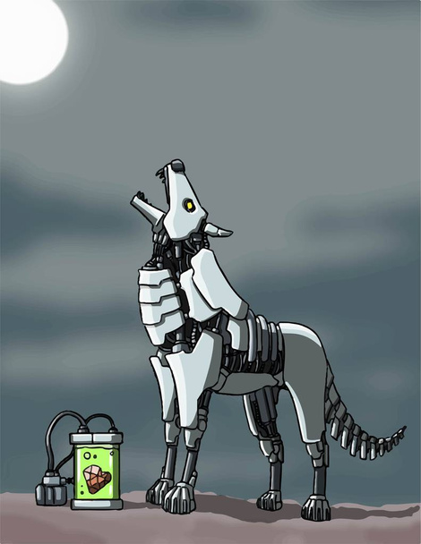 機械狼月緑コンテナー (ベクトルのダイヤモンド ハートの近くで吠えて) - ベクター画像