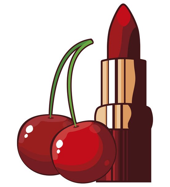 rúzs smink és cherry pop art stílusban - Vektor, kép
