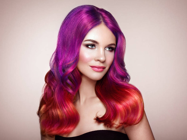 Beauty fashion model woman with colorful dyed hair - Foto, imagen