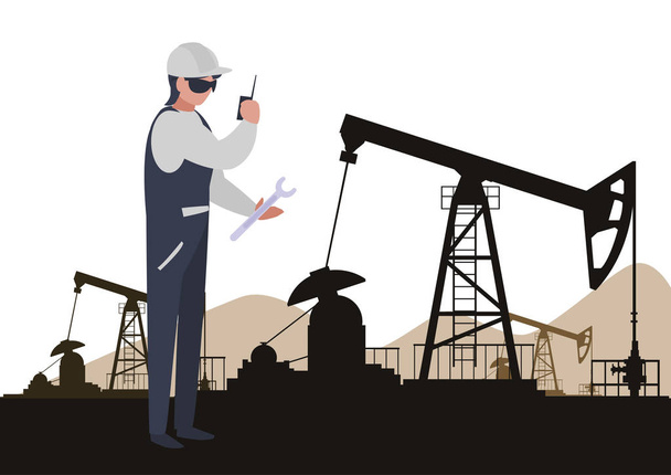 oil industry worker with tools avatar character - Vector, Image
