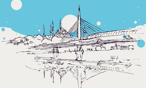 イスタンブールの地下鉄橋の図面スケッチ図 - ベクター画像