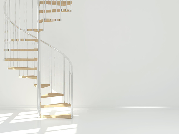 Empty white room with circular staircase. - Photo, Image