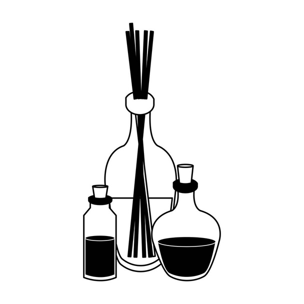 Бутылки масла изолированы в черно-белых
 - Вектор,изображение