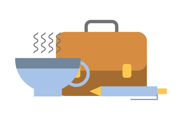 portafolio maletín con taza de café y pluma
 - Vector, imagen