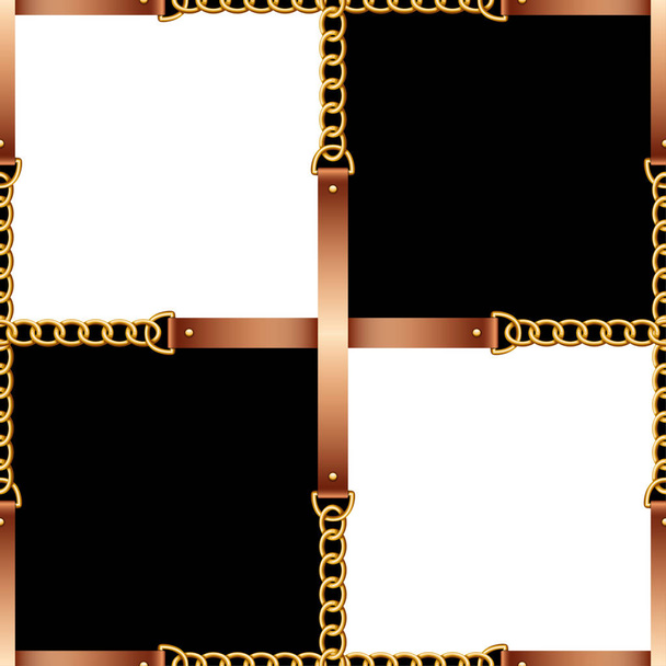 ベルト、チェーン、ロープ黒と白の背景にシームレス パターン - ベクター画像