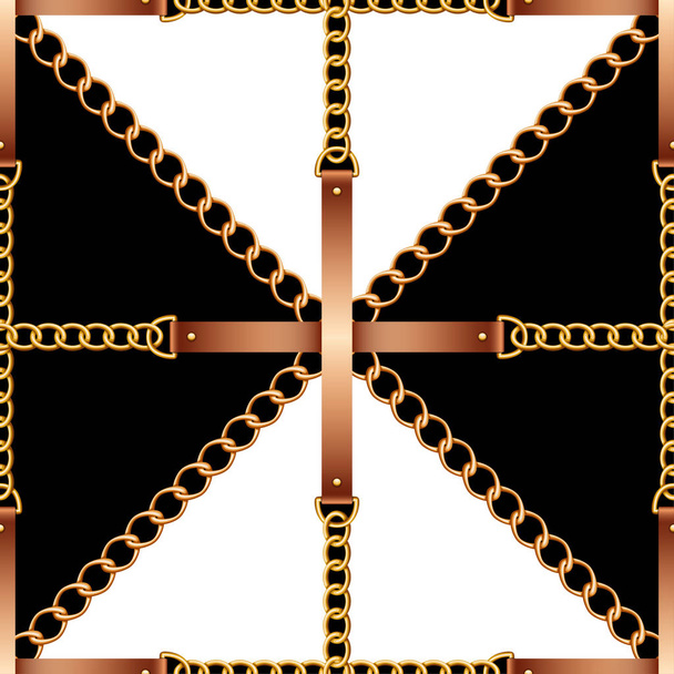 ベルト、チェーン、ロープ黒と白の背景にシームレス パターン - ベクター画像