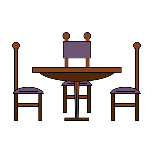 jídelní dřevěný stůl a židle - Vektor, obrázek