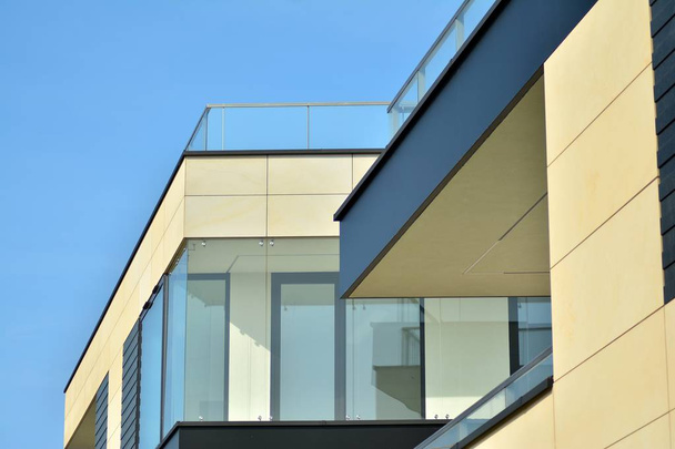 Fragment of a modern apartment building in front. Very modern apartment house. - Photo, Image