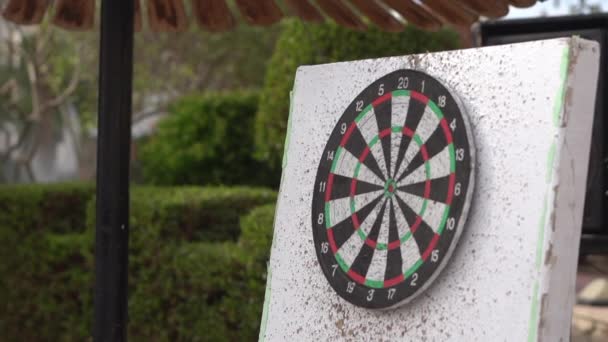 The dart hits the darts in slow motion and knocks out 7 points. - Footage, Video