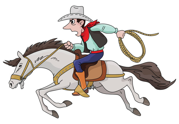 Cowboy de dibujos animados montar su caballo rápido vector ilustración
 - Vector, imagen