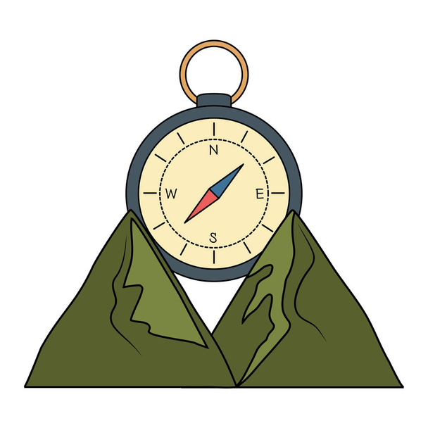 kompas gids met bergen scène - Vector, afbeelding