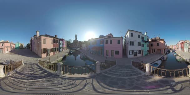 360 VR Burano street and canal, view with San Martino church. Italy - Footage, Video