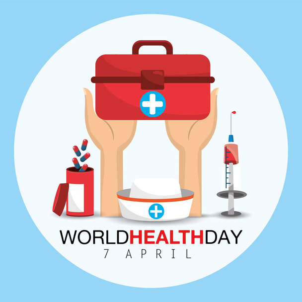 first aid and syringe to health day - Vector, Image