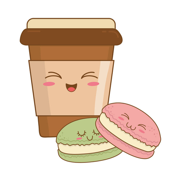 süße Plätzchen mit Kaffeegebäck kawaii Zeichen - Vektor, Bild