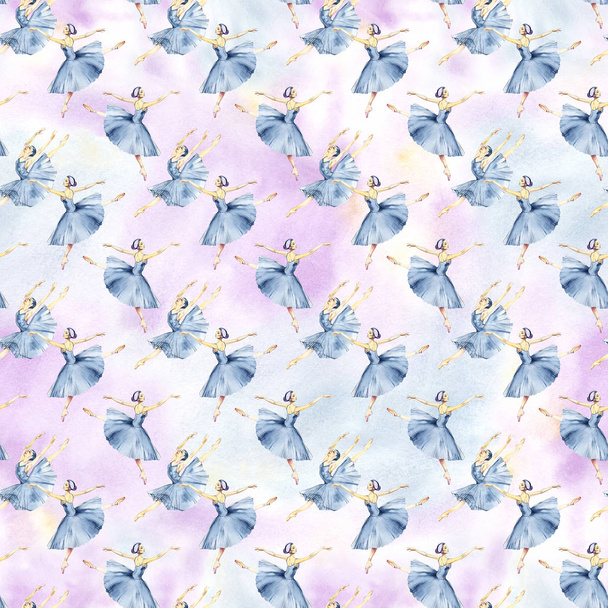 Seamless pattern of ballet dancers, Drawing, watercolor painting, isolated on watercolor background. - Foto, Imagen